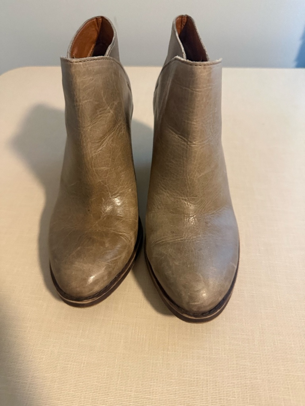 Lucky Brand Taupe / Grey Stacked Heel Booties